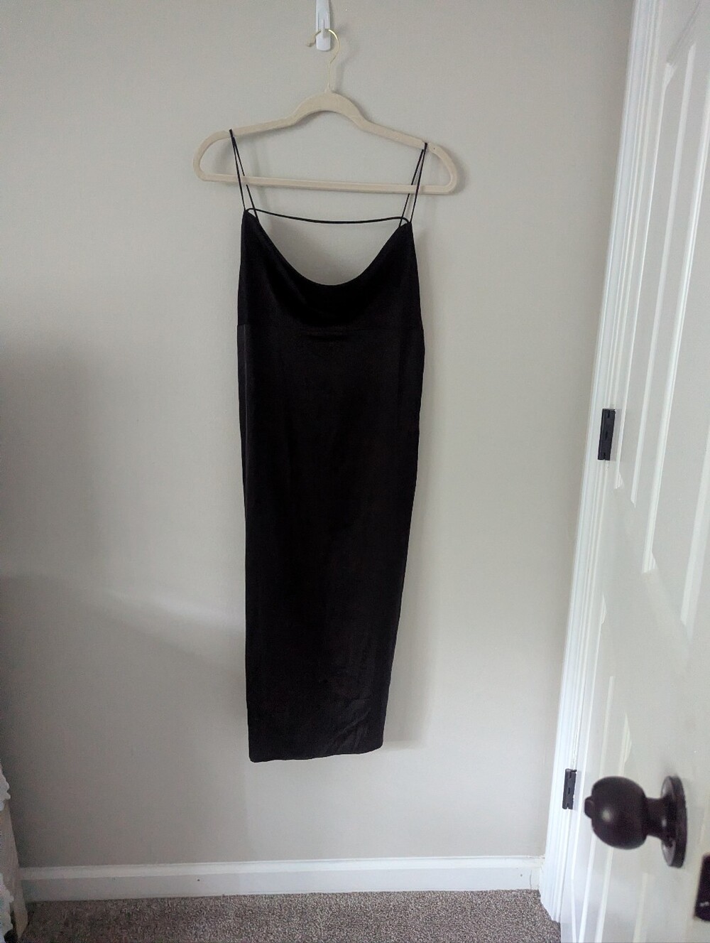Forever 21 Black Slip Midi Dress with Cowl Neck SZ L